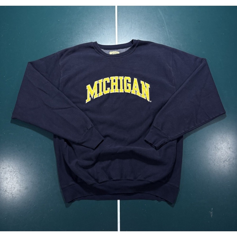 Vintage Michigan Wolverines Reverse Weave Crewneck Sweatshirt Men's 2XL Navy 90s